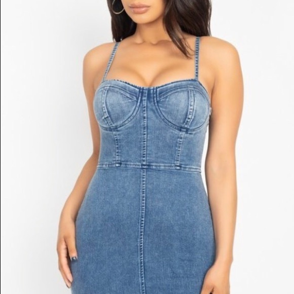 ‼️ Denim Jean Bra Cup Fitted Stretch Mini Dress - Picture 8 of 8